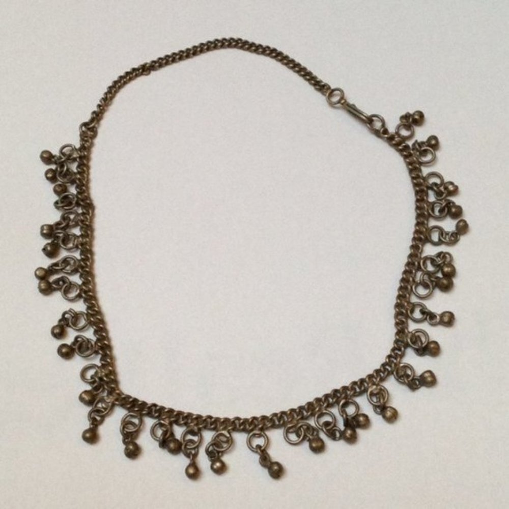 Choker With Dainty Little Balls Necklace Length 16.5 Inches Statement Fringe